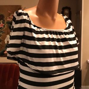 Black /white striped maxi dress 3X off shoulder